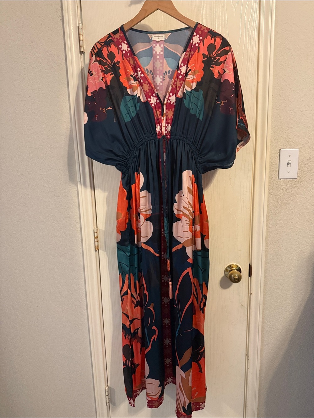 World Market Boho Floral V-Neck Maxi caftan in Navy and Coral
